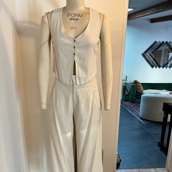 BAMBOO BLONDE Tailored Linen Cupid Pant and Vineyard Vest Set Small - Picture 4 of 16